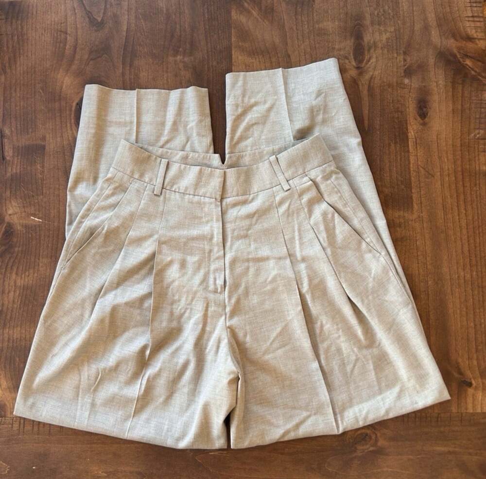 The Frankie Shop Wool Blend Pleated Tailored Trousers Beige Medium - Picture 3 of 8